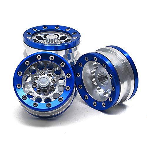 Imagem de Aros da roda de alumínio RC-Hub 1.9" beadlock para 1/10 RC Axial SCX10 CC01 D90 D110 TF2, 4Pcs (Prata & Azul)