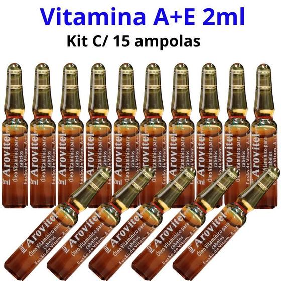 Imagem de Arovitel Vitamina A+E 2 Ml Kit C/ 15 Ampolas - Fortalecimento Capilar