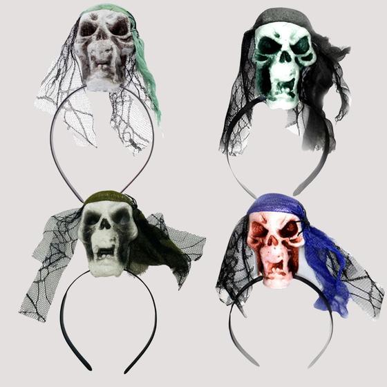 Imagem de Arquinho de Caveiras c/ Bandanas Fantasia Halloween Meninos e Meninas