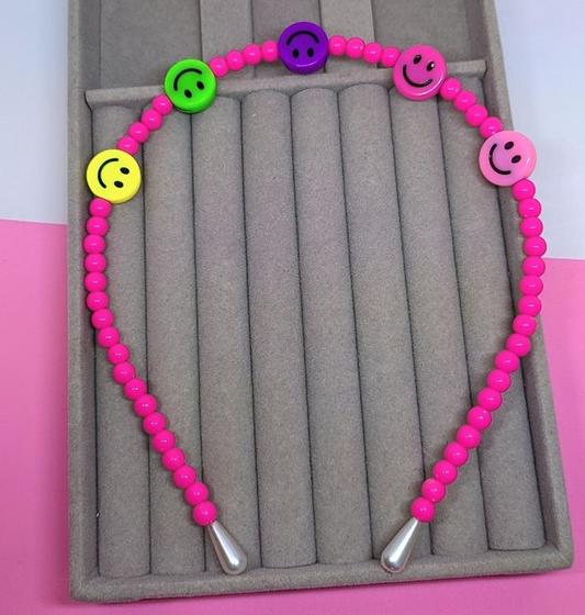 Imagem de Arquinho Tiara Smile para Crianças Adulto e Infantil miçangas Coloridas Fimo Bolinhas Pérolas Preto Rosa