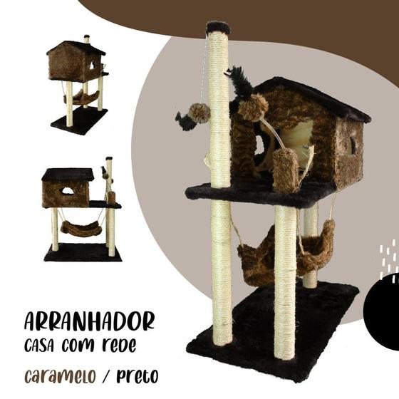 Imagem de Arranhador Gatos Casinha COM REDE 2 Brinquedos - ARRANHADOR IPETS STORY