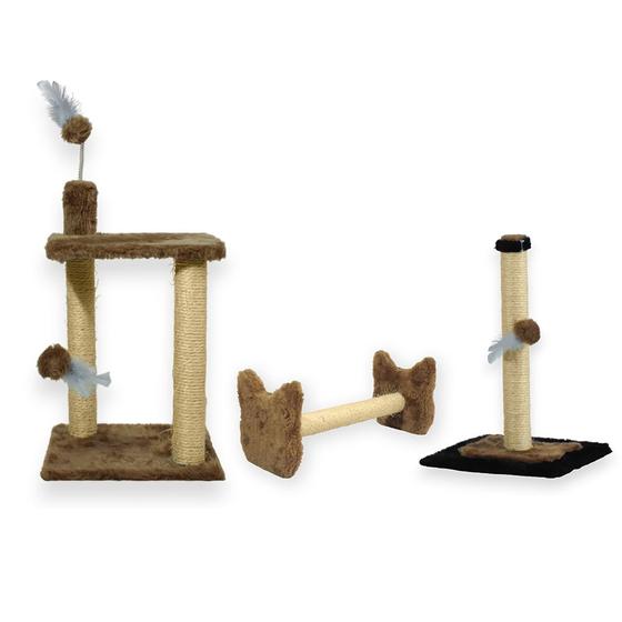 Imagem de Arranhador Para Gatos 2 Plataformas Rede E Brinquedos Poste P Torre Sisal Cara Gato Poste Horizontal