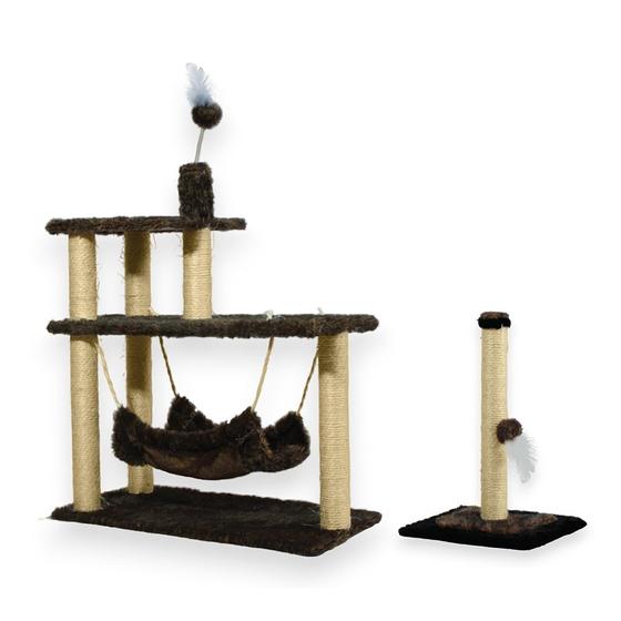 Imagem de Arranhador Para Gatos 3 Plataformas Rede E Brinquedos Poste P Torre Sisal Cara Gato