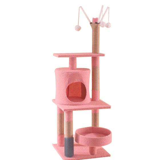 Imagem de Arranhador Para Gatos Árvore de Gatos Pet Multi Níveis Casinha Brinquedo Pet- 1,25m Rosa