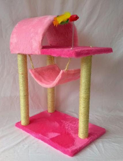 Imagem de Arranhador Para Gatos Com Toca E Rede - Rosa Pink/Rosa Bebê