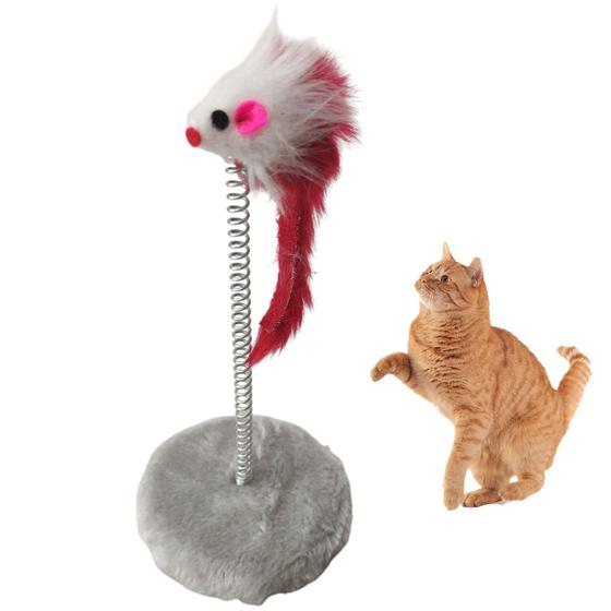 Imagem de Arranhador Pet Gato Ratinho Guizo Mola Pelucia Macio Brinquedo Interativo Felino Animal de Estimaçao Entretenimento Lazer Diversao