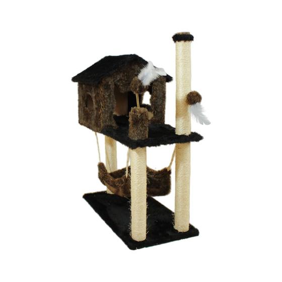 Imagem de Arranhador Sisal Gato Casinha Com Rede 2 Brinquedos Bolinhas Luxo Para Pets Animais De Estimação 2 Andares Moderno Divertido - MIU