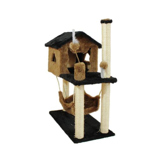 Imagem de Arranhador Sisal Gato Casinha Com Rede 2 Brinquedos Bolinhas Luxo Para Pets Animais De Estimação 2 Andares Moderno Divertido - MIU