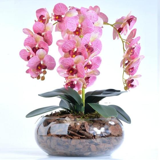 Imagem de Arranjo 4 Orquídeas Artificiais Rosa em Vaso de Vidro Nara