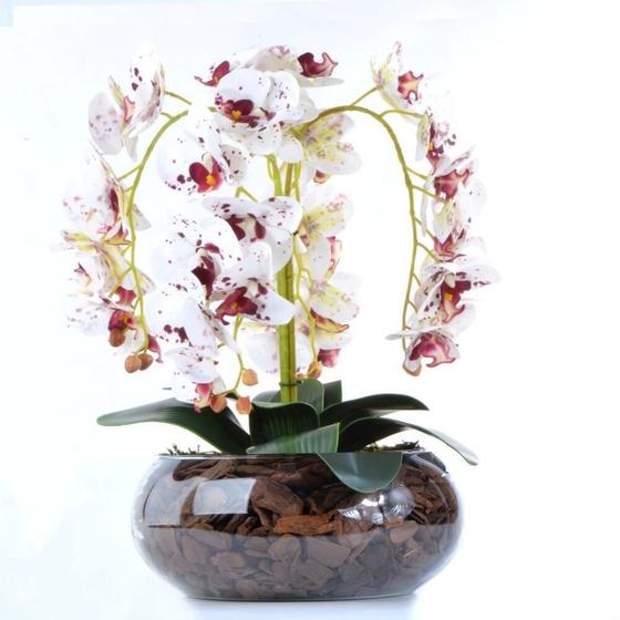 Imagem de Arranjo 4 Orquídeas Artificiais Tigre em Vaso de Vidro Duda