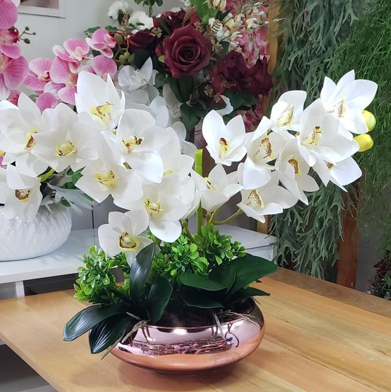Imagem de Arranjo Centro De Mesa 2 Orquídeas Brancas Vaso Completo