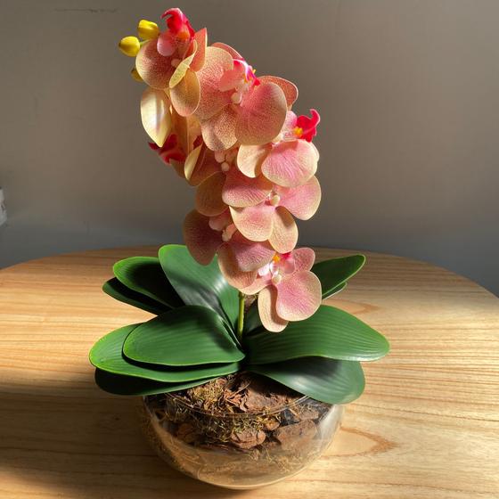 Imagem de Arranjo Centro de Mesa Orquídea Rosa Artificial Vaso Grande