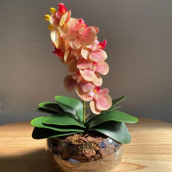 Imagem de Arranjo Centro De Mesa Orquídea Rosa Artificial Vaso Grande