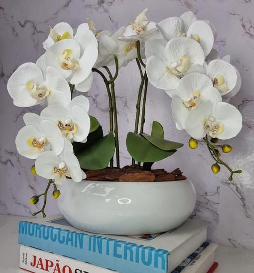 Imagem de Arranjo Com 4 Orquídeas Branca Vaso Ceramica 28cm