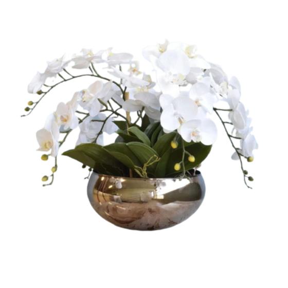 Imagem de Arranjo Com 6 Hastes de Orquídeas Brancas No Vaso Cobre G