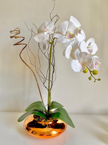 Arranjo de Flor Artificial Orquídea Silicone em Vaso Gold Metalizado - Sem  - Arranjos de Flores - Magazine Luiza