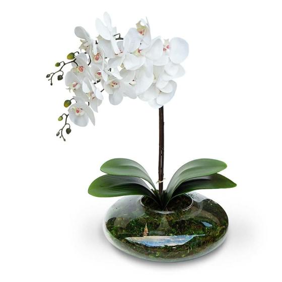 Imagem de Arranjo De Flores 2 Orquídeas Artificial No Vaso De Vidro