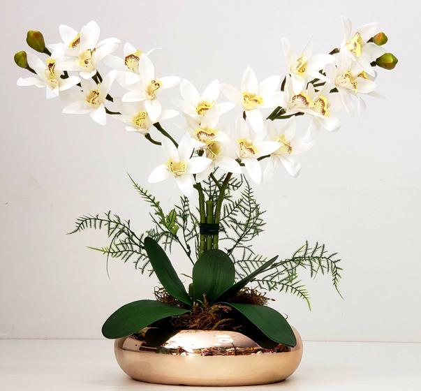 Imagem de Arranjo De Flores 2 Orquídeas Toque Real Vaso Luxo