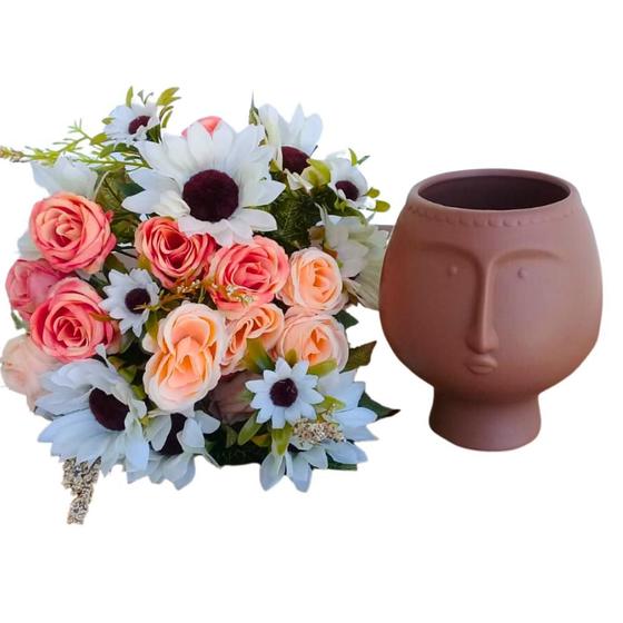 Imagem de Arranjo de Flores Artificiais Com Cachepot Face Cerâmica 33x30cm
