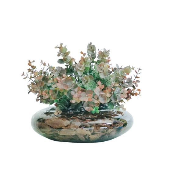 Imagem de Arranjo De Flores Artificiais Verde Eucalipto Terrário Vidro