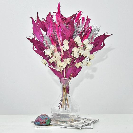 Imagem de Arranjo de flores desidratadas eucalipto rosa com vaso de vidro