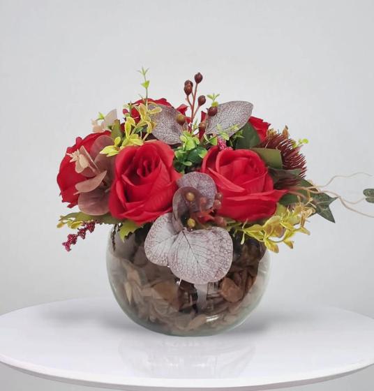 Imagem de Arranjo de flores rosas artificial Vermelhas com o vaso