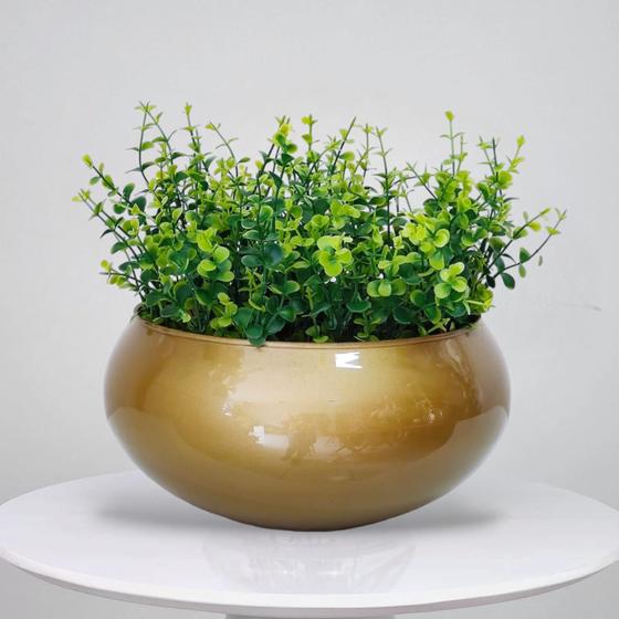 Imagem de Arranjo de Folhagem Verde Artificial No Vaso Dourado Luxo