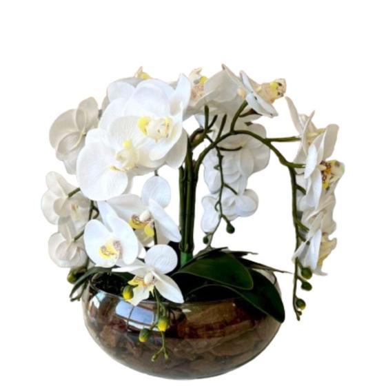 Imagem de Arranjo de Mesa Com 4 Flores Orquídeas Brancas Vaso Vidro