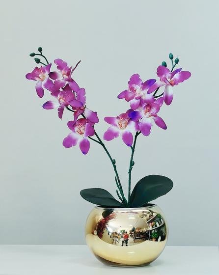 Imagem de Arranjo de Mini Orquídea Lilás No Vaso Espelhado Dourado