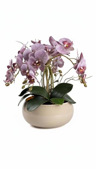 Arranjo De Orquídea 4 Hastes Flor Artificial Centro D Violet