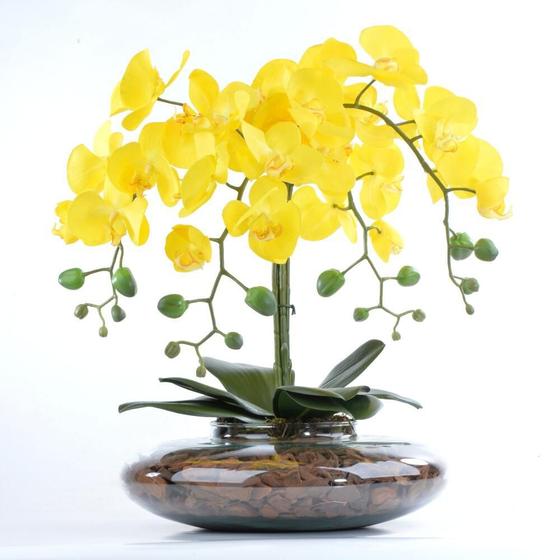 Imagem de Arranjo de Orquídea Artificial Amarela em Terrário Maitê
