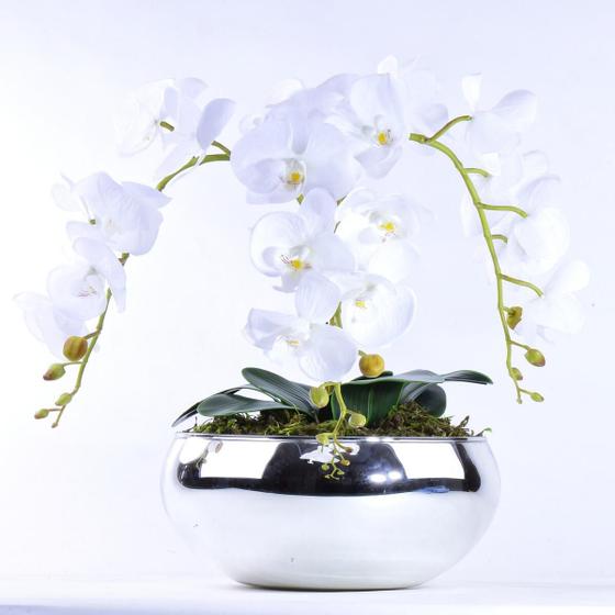 Imagem de Arranjo de Orquídea Artificial Branca 3 Hastes Diamond