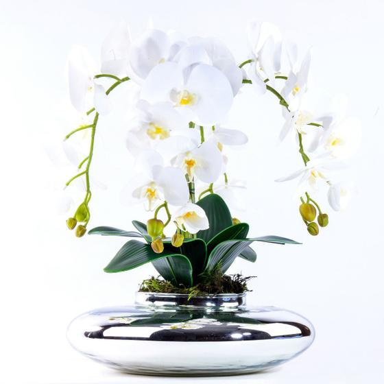 Imagem de Arranjo de Orquídea Artificial Branca 4 Hastes em Terrário Prata