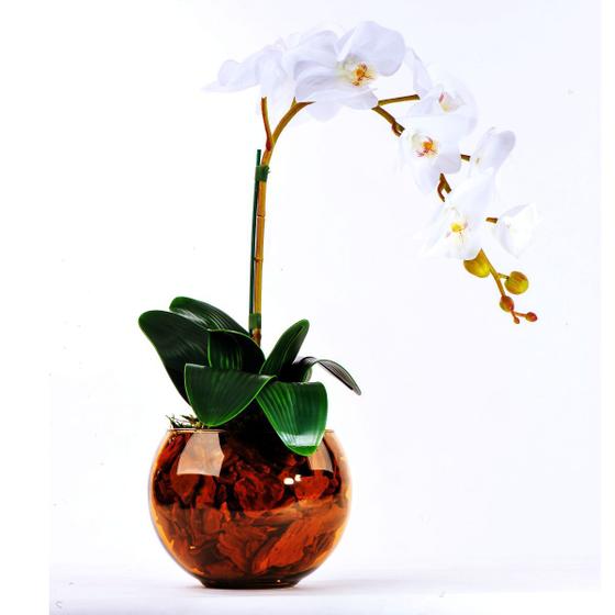 Imagem de Arranjo de Orquídea Artificial Branca em Aquário Ambar