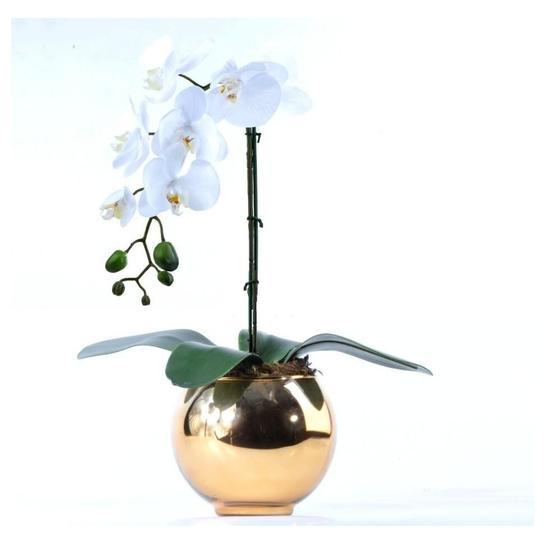 Imagem de Arranjo de Orquídea Artificial Branca em Vaso Dourado Jade