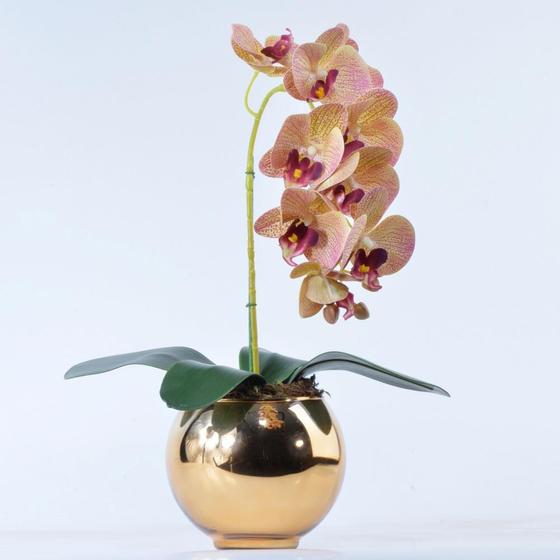 Imagem de Arranjo de Orquídea Artificial Outonada em Vaso Dourado Mila