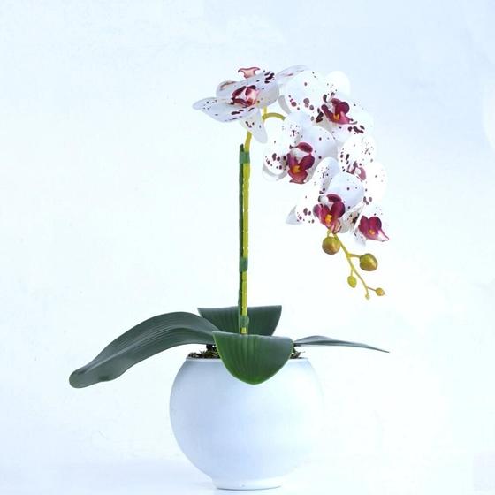 Imagem de Arranjo de Orquídea Artificial Tigre em Vaso Branco Fosco Poly