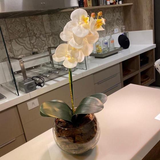 Imagem de Arranjo de Orquídea Branca Artificial no Vaso Transparente Flores Permanentes