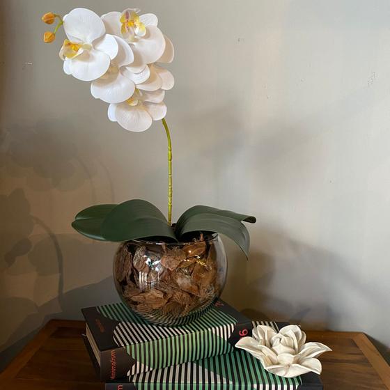 Arranjo De Orquídea Branca De Silicone No Vaso Vidro Transparente - Decore  Fácil Shop - Flores Artificiais - Magazine Luiza