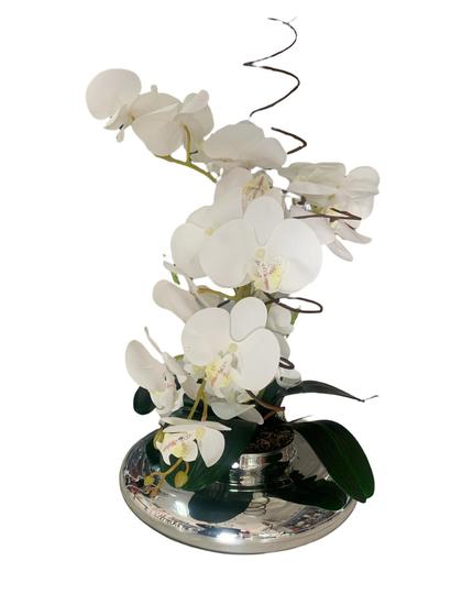 Imagem de Arranjo  de orquidea branco toque real c/vaso espelhado 