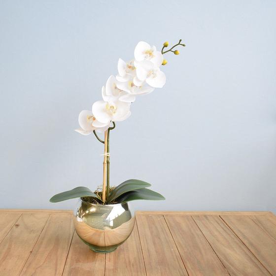 Imagem de Arranjo de Orquídea de Silicone Branca no Vaso Prateado  Formosinha