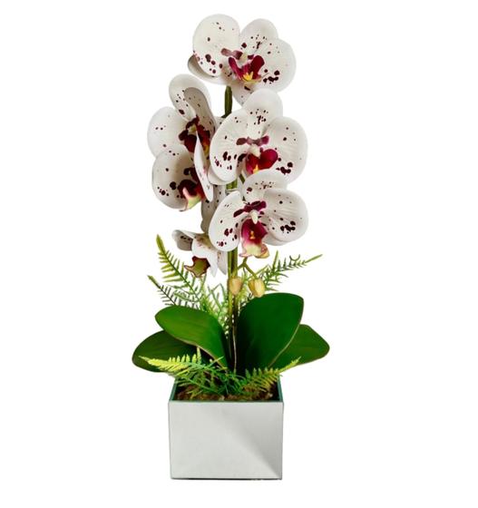 Imagem de Arranjo de Orquídea Grande Artificial + Vaso Vidro Espelhado - Melhores Ofertas