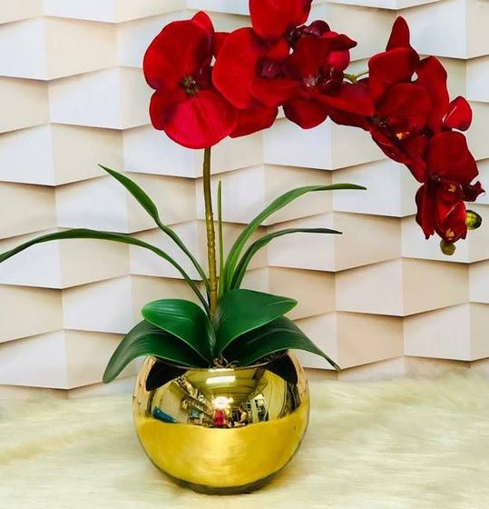 Arranjo de Orquídea Vermelha Vaso Dourado 25cm - Criart House - Plantas  Artificiais - Magazine Luiza