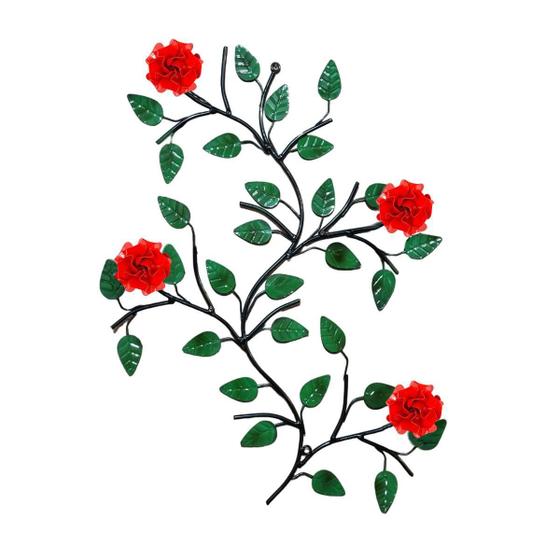 Imagem de Arranjo De Parede Com Folhas E Flores Ferro 4 Rosas Vermelho
