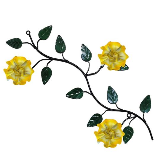 Imagem de Arranjo De Parede Com Folhas Flores Em Ferro 3 Rosas Amarelo