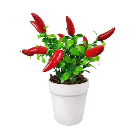 Imagem de Arranjo de Pimenta Artificial com Vaso Cachepot Branco