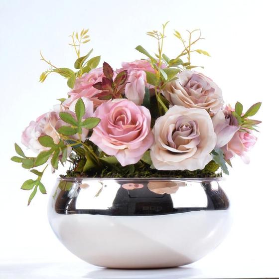 Imagem de Arranjo de Rosas Artificiais em Vaso Rose Gold Carol