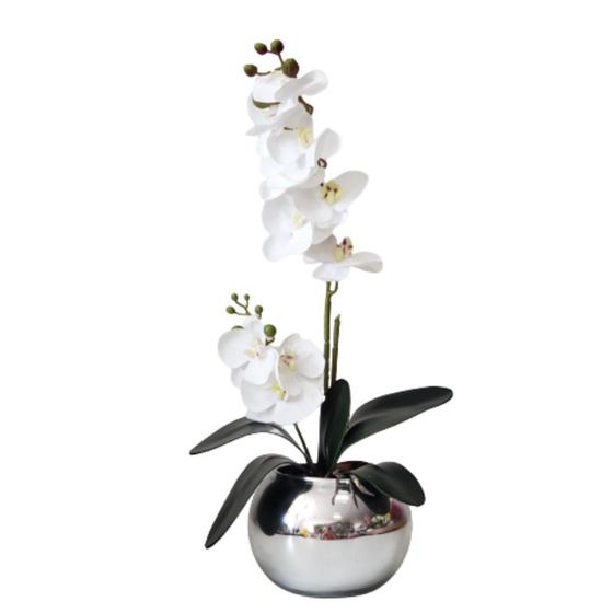 Imagem de Arranjo Flores 1 Orquídea Toque Real Artificial Vaso Prata