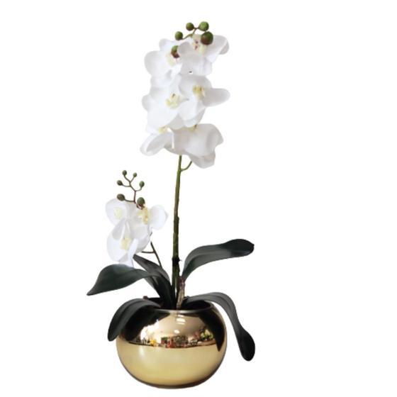 Imagem de Arranjo Flores 1 Orquídeas Toque Real Artificial Vaso Ouro
