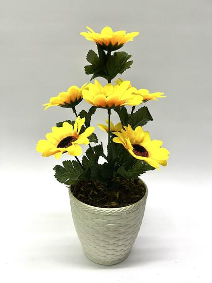 Arranjo Flores Artificiais Girassol Amarelo Vaso Branco Festa Jardim - JL FLORES ARTIFICIAIS